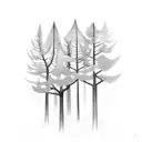 A moonlit forest with hidden esoteric symbols among the trees tattoo design idea