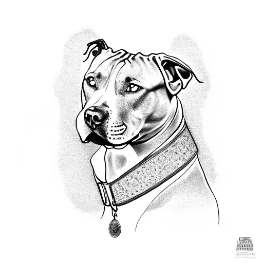 A pitbull with a collar adorned with musical notes tattoo design idea