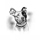 A pitbull with a collar adorned with musical notes tattoo design idea