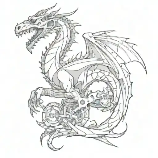 Combine elements of Norse mythology and engineering to create a mechanical dragon tattoo tattoo design idea