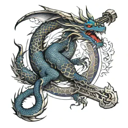 dragon and axe inspired by cosmic tattoo design idea