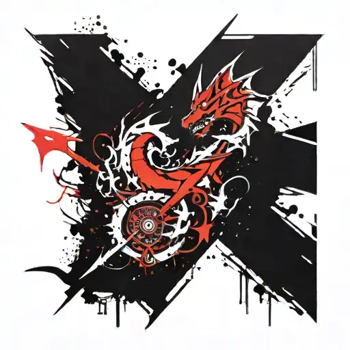 dragon and axe inspired by cosmic tattoo design idea