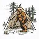 Sasquatch walking tent background tattoo design idea