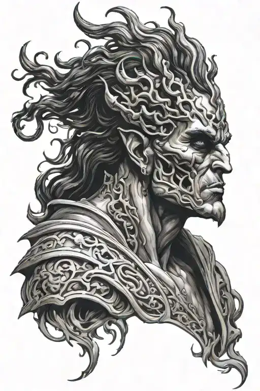Hades Sideways evil look tattoo design idea