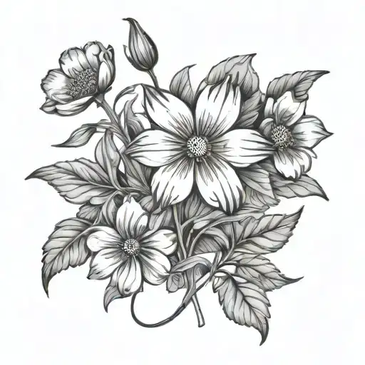 primrose and cosmos flower with stems tattoo design idea
