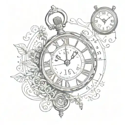 An opened safety pin, a semi colon, the Roman numerals 16 and the full bible verse of Mathew 5:14 and a vintage clock tattoo design idea