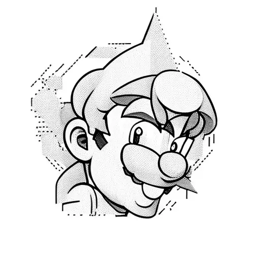 A head facing front, half of the head is of Mario from Super Mario Worlds and half Megaman from Megaman X both from SNES tattoo design idea