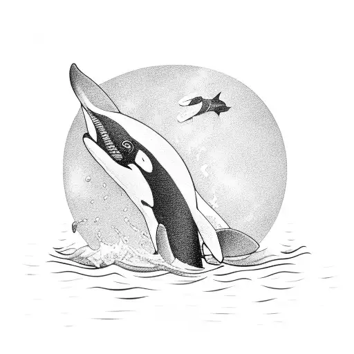 An orca swimming in a pool with a blackwork style tattoo design idea