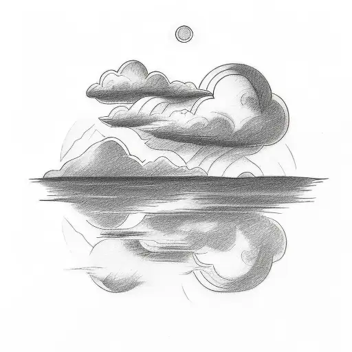 A sketch-style tattoo of a beautiful landscape with a cross emerging from the clouds, representing the hope and faith in heaven tattoo design idea