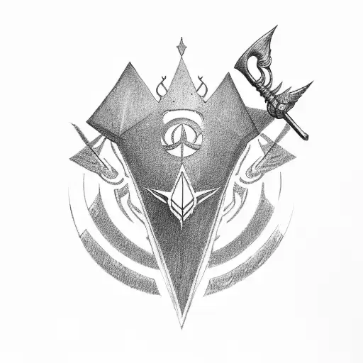 destiny logo with crown hammer and alambique tattoo design idea