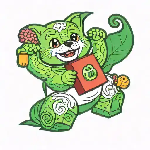 Lego minifigure care bear avocado cat tattoo design idea
