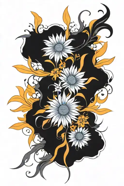 daisy marigold lily tattoo design idea