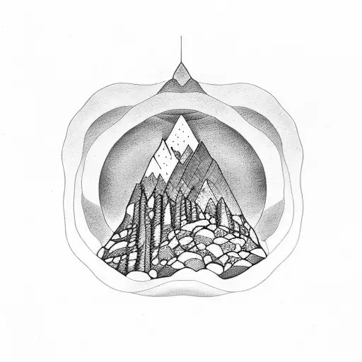 Armenian mountainscape with a pomegranate tree as the centerpiece tattoo design idea