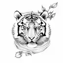 Tiger with roses tattoo design idea