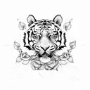 Tiger with roses tattoo design idea