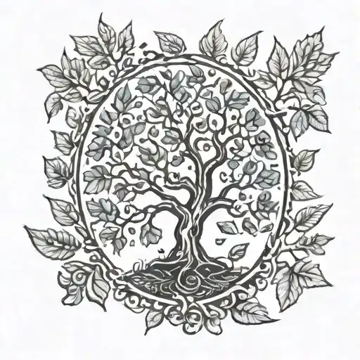 tree of life falling leaves tattoo design idea