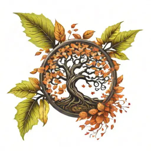 tree of life falling leaves tattoo design idea