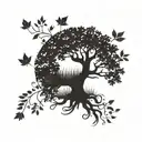 tree of life falling leaves tattoo design idea