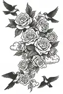 doves,roses,clouds, with roman numerals in the cloud in just one section tattoo design idea