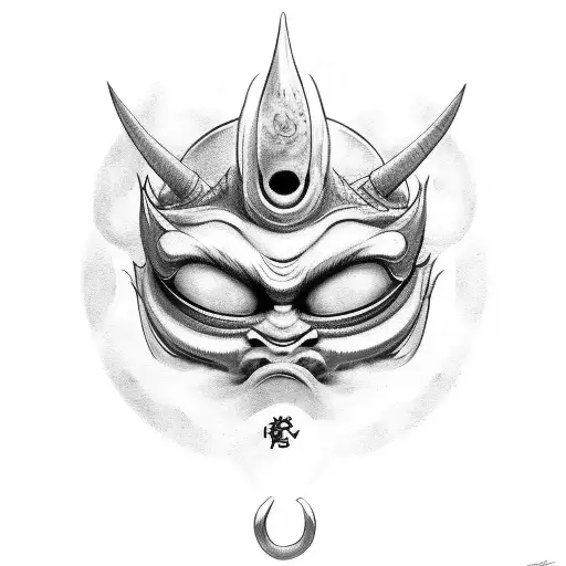 mascara oni com elemento sol  tattoo design idea