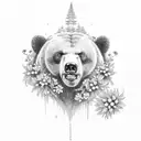 Formosan black bear surrounded by edelweiss flowers and silver ferns  tattoo design idea