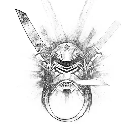 Samurai sword, black energy effects tattoo design idea