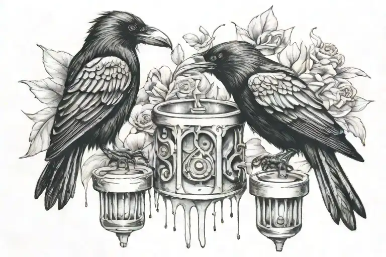 crow, pistons, bleeding heart real tattoo design idea