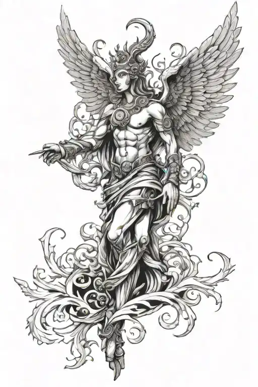 Acient god with wings arm sleeve tattoo design idea
