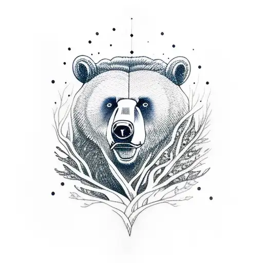 forest with bear  tattoo design idea