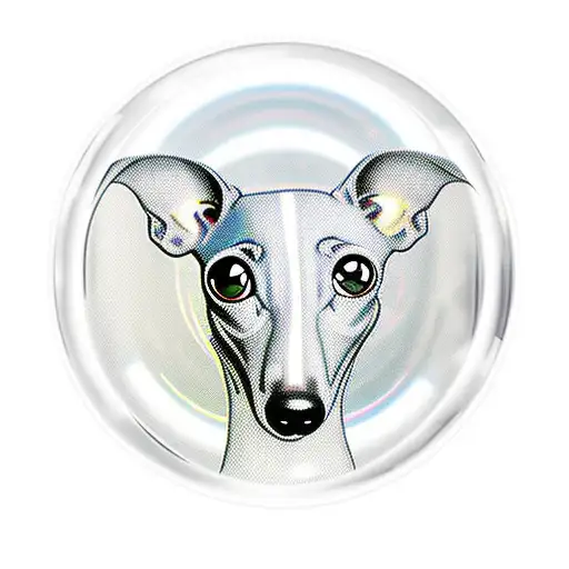 Italian greyhound looking through bubble with happy face  tattoo design idea