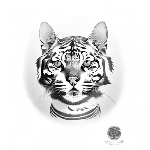 A blackwork tattoo of a mystical Bengal cat with a Japanese tiger pattern tattoo design idea