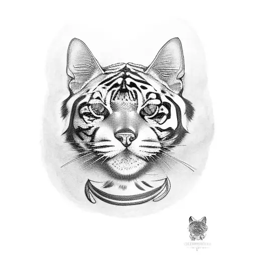 A blackwork tattoo of a mystical Bengal cat with a Japanese tiger pattern tattoo design idea