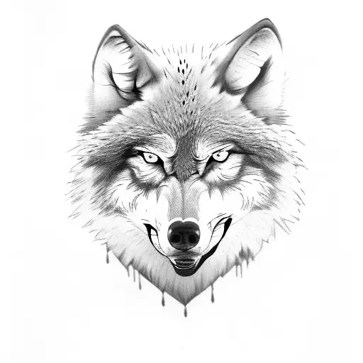 angry gray wolf with red eye tattoo design idea