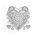 Create a tattoo design that incorporates your daughter's name in a visually striking way, surrounded by symbols of motherhood like a mother and child embracing or a heart made of intertwined vines representing the bond between mother and child tattoo design idea