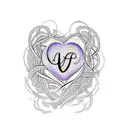 Create a tattoo design that incorporates your daughter's name in a visually striking way, surrounded by symbols of motherhood like a mother and child embracing or a heart made of intertwined vines representing the bond between mother and child tattoo design idea