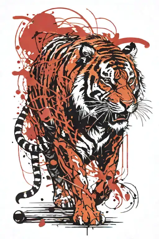 bloody cursed tiger walking tattoo design idea