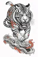 bloody cursed tiger walking tattoo design idea