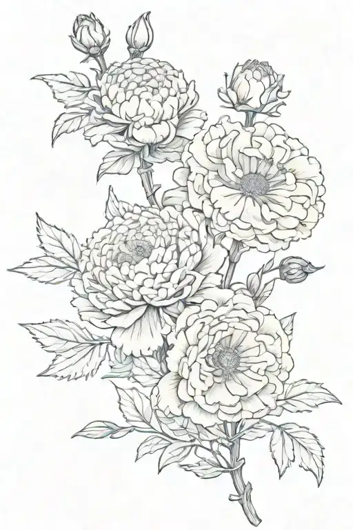 carnation and chrysanthemum tangled together representing the client's love tattoo design idea