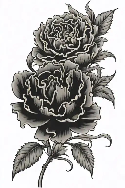 carnation and chrysanthemum tangled together representing the client's love tattoo design idea