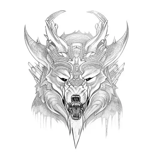 Fenrir and jormungander with chains tattoo design idea