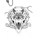 wolf and snake with viking runes and chains around bicep tattoo design idea