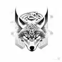 wolf and snake with viking runes and chains around bicep tattoo design idea