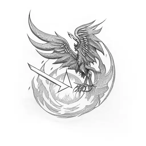 Phoenix with algiz rune tattoo design idea