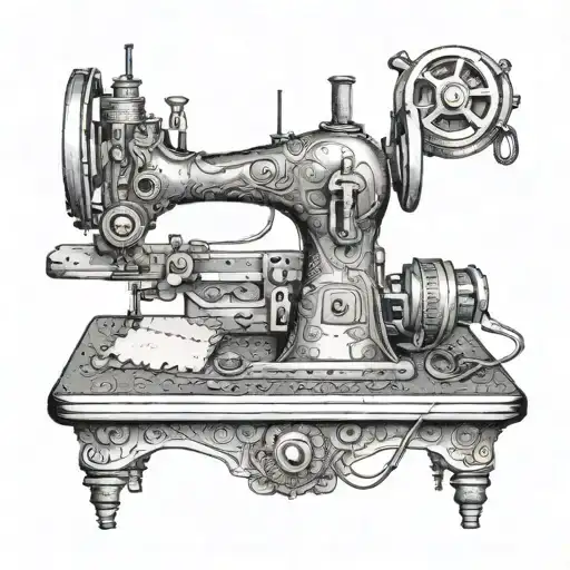 A sewing machine with musical instruments as its parts tattoo design idea