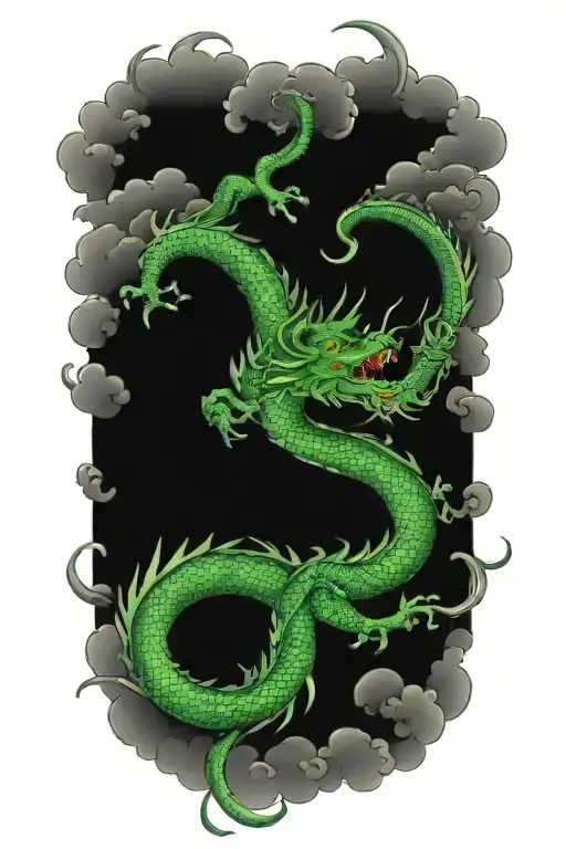 green dragon and japanese clouds tattoo design idea