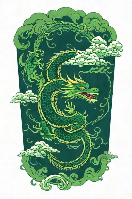 green dragon and japanese clouds with thunder tattoo design idea