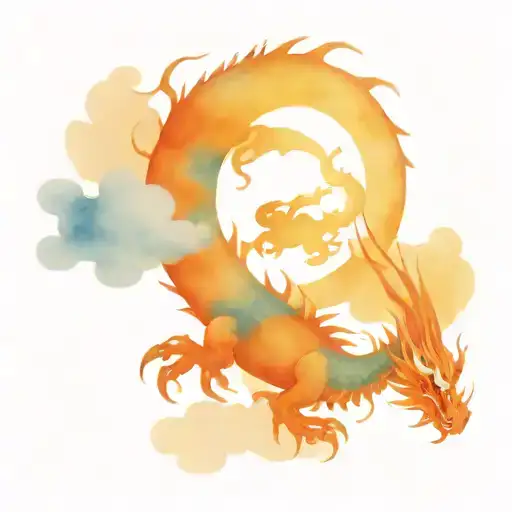 dragon and japanes clouds tattoo design idea