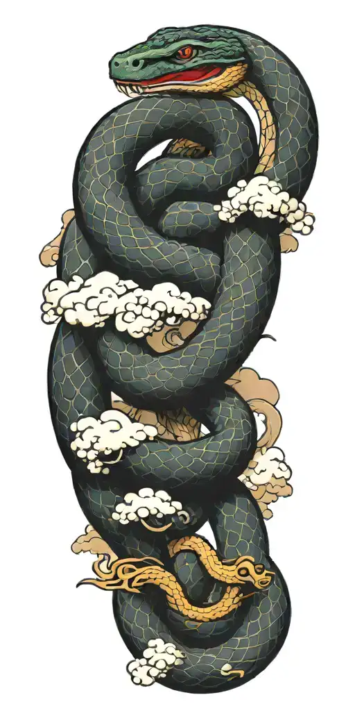 snake and japanese clouds  tattoo design idea