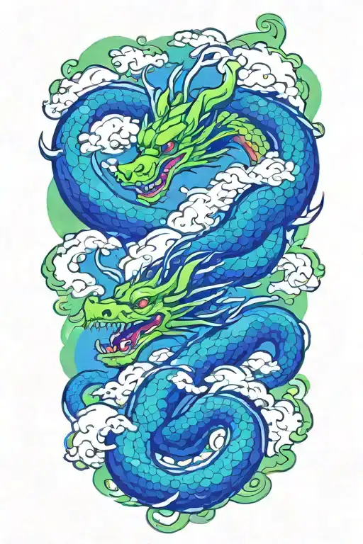 green dragon and japanes clouds tattoo design idea