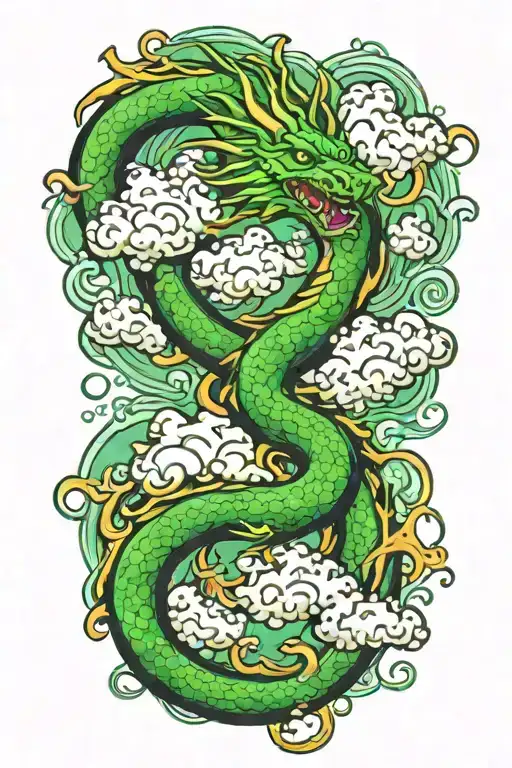 green dragon and japanes clouds thunder tattoo design idea